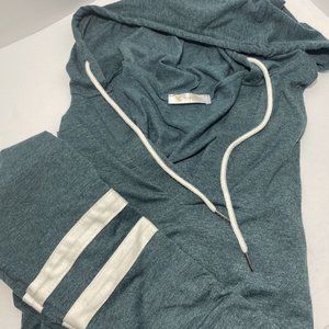 Kirundo Hooded Women’s Green White Sport Stripe Shirt Drawstring Lightweight XL